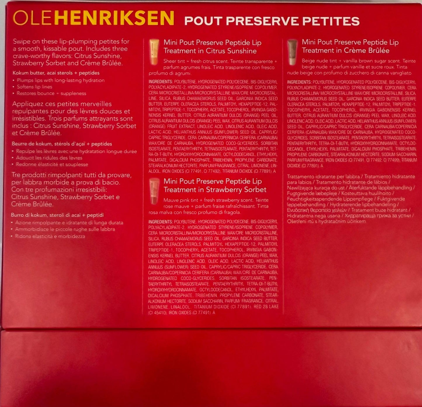 Ole Henriksen Pout Preserve Petites Lip Trio – Mini Peptide Lip Treatments in Citrus Sunshine, Strawberry Sorbet & Crème Brûlée