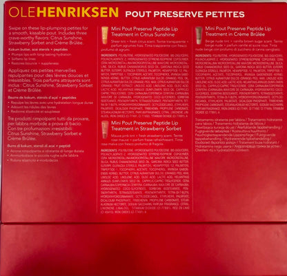 Ole Henriksen Pout Preserve Petites Lip Trio – Mini Peptide Lip Treatments in Citrus Sunshine, Strawberry Sorbet & Crème Brûlée