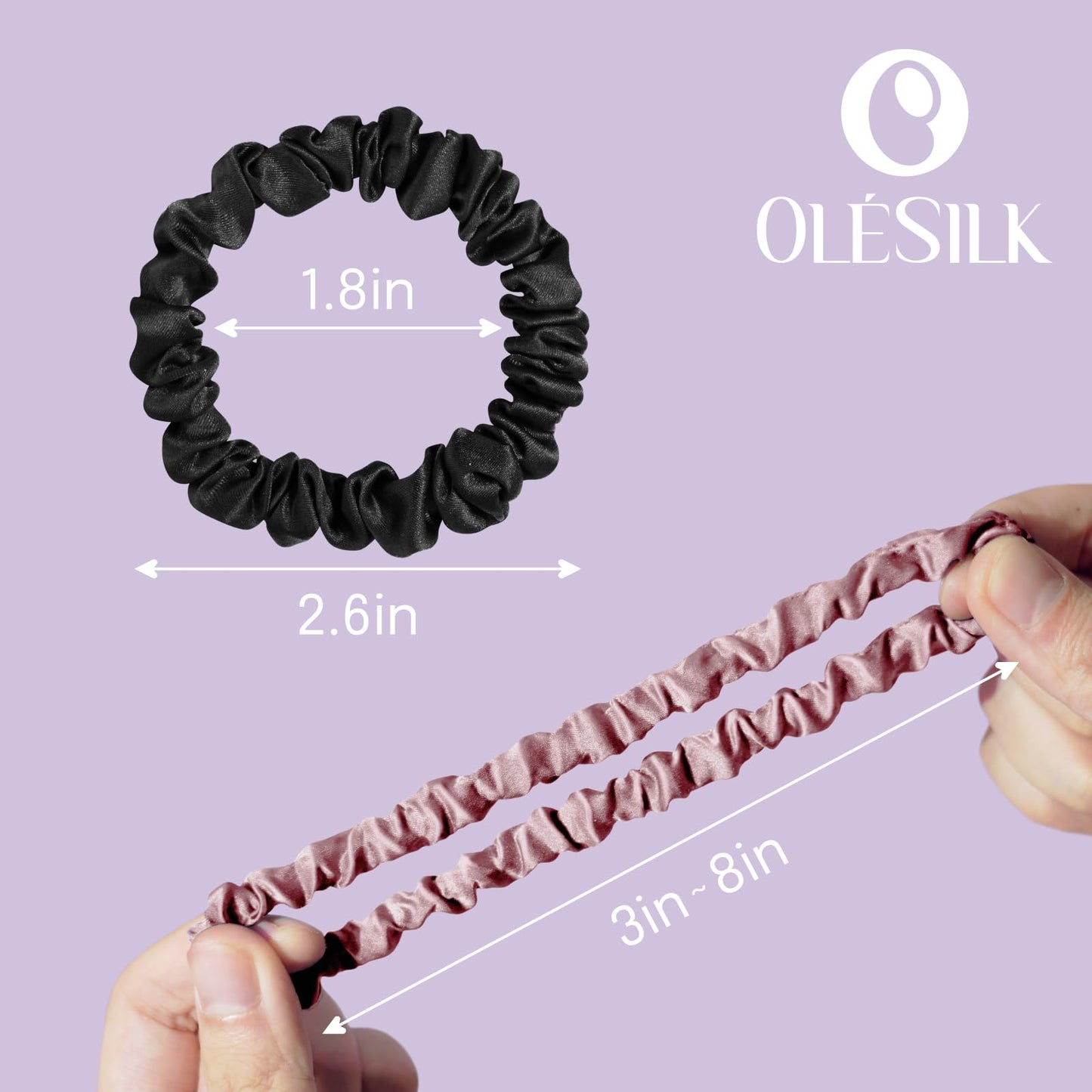 OLESILK Silk Hair Ties – 100% Mulberry Silk Skinny Scrunchies for Thin Hair, 5 Pack