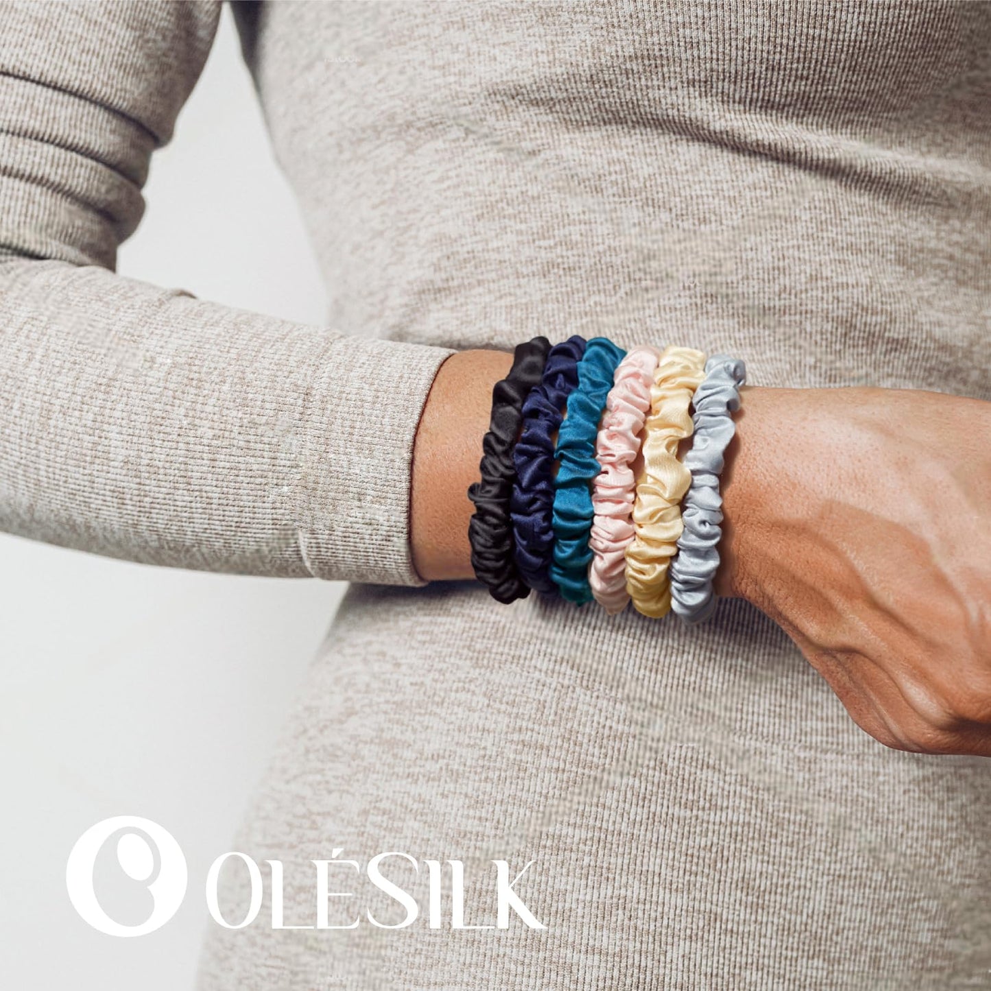 OLESILK Silk Hair Ties – 100% Mulberry Silk Skinny Scrunchies for Thin Hair, 5 Pack