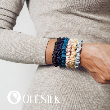 OLESILK Silk Hair Ties – 100% Mulberry Silk Skinny Scrunchies for Thin Hair, 5 Pack