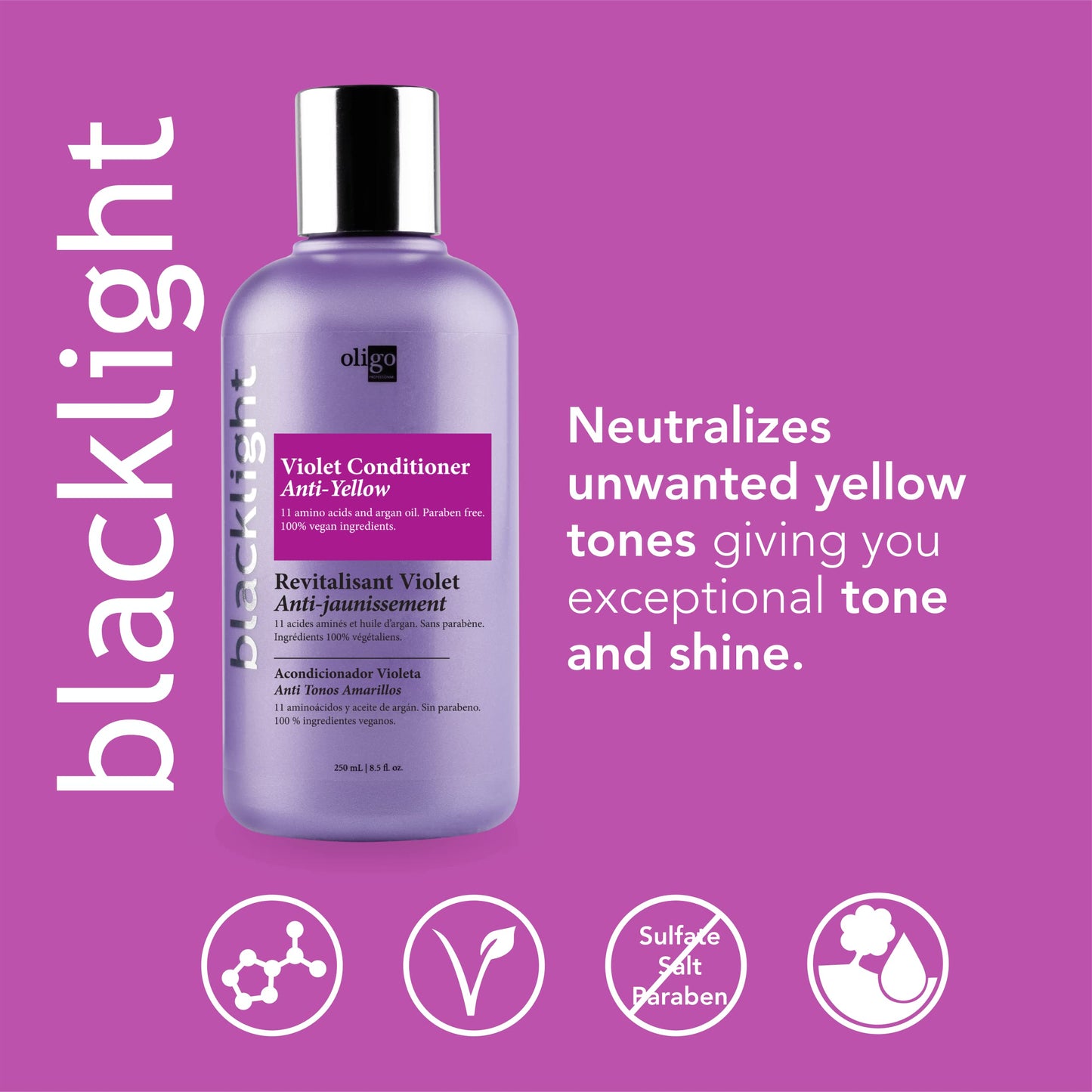 Oligo Professionnel Blacklight Violet Conditioner — Purple Toner for Blondes, Vegan, 8.5oz