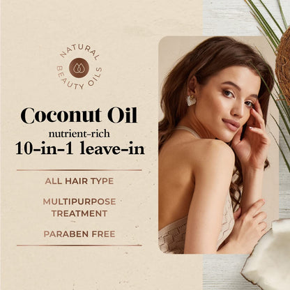 Oliology Coconut Oil 10-in-1 Spray – Leave-In Hair Treatment for All Hair Types | Detangles, Frizz Control, Hydration