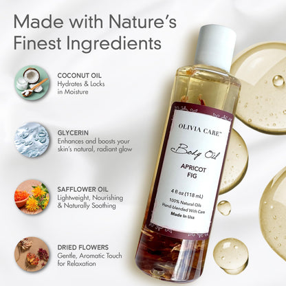 Olivia Care Apricot Fig Body Oil – Vegan, Natural Moisturizing with Vitamin E