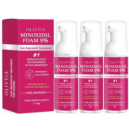 OLIVITA 5% Minoxidil Foam for Women – Hair Regrowth with Biotin & Rosemary (3-Pack)