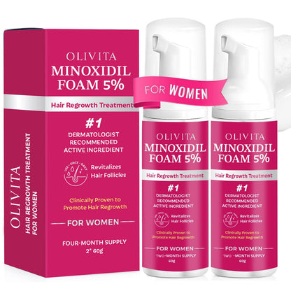 OLIVITA 5% Minoxidil Foam for Women – Extra Strength Hair Regrowth (2-Pack)