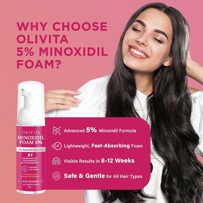 OLIVITA 5% Minoxidil Foam for Women – Extra Strength Hair Regrowth (2x60ml)