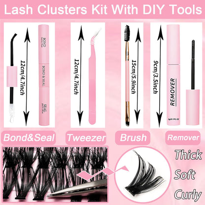 OLLAVO Lash Clusters Kit — 640 Pcs DIY Lashes 9-16mm, 30D-40D, D Curl