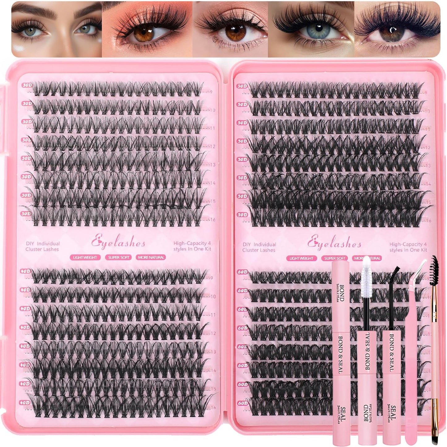 OLLAVO Lash Clusters Kit – 640 Pcs 9-16mm D Curl Wispy Extensions