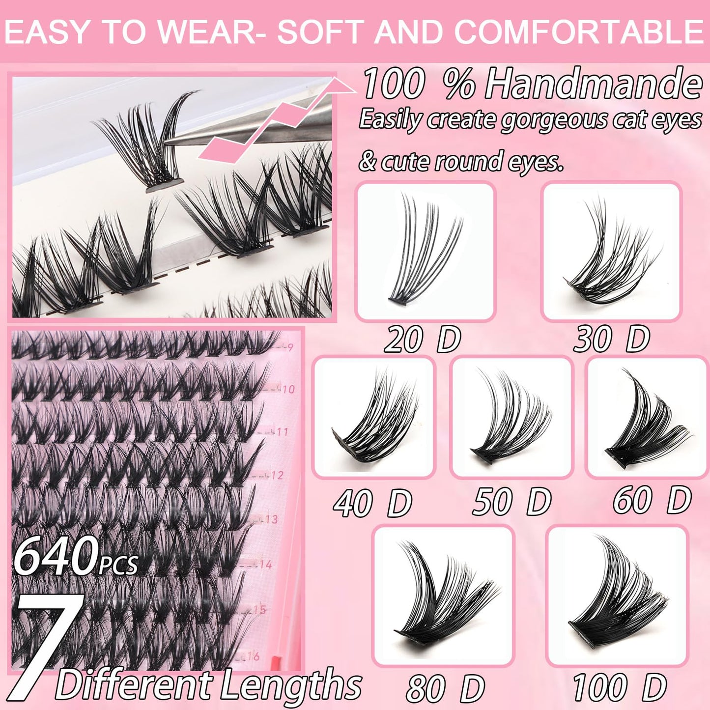 OLLAVO Lash Clusters Kit — 640 Pcs DIY Lashes 9-16mm, 30D-40D, D Curl