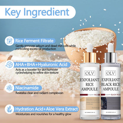 OLV Peel Shot Glow Rice Ampoule Duo – White & Black Rice Exfoliant for All Skin Types