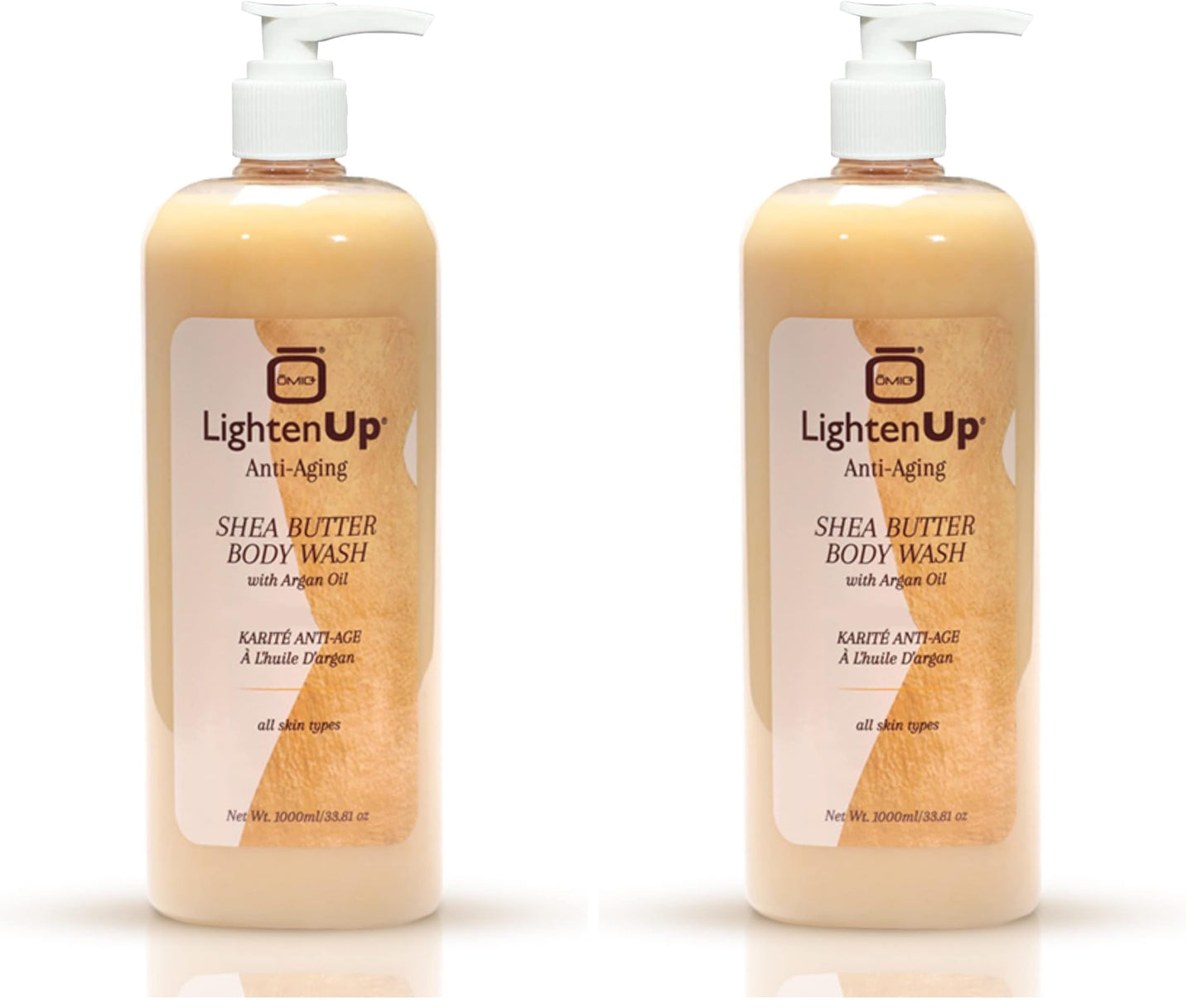 OMIC Lighten-Up Anti-Aging Body Wash – 33.8 fl oz / 1000 ml (Pack of 2) | Argan Oil & Shea Butter