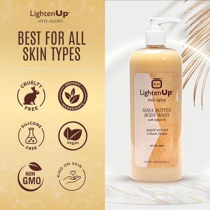 OMIC Lighten-Up Anti-Aging Body Wash – 33.8 fl oz / 1000 ml (Pack of 2) | Argan Oil & Shea Butter