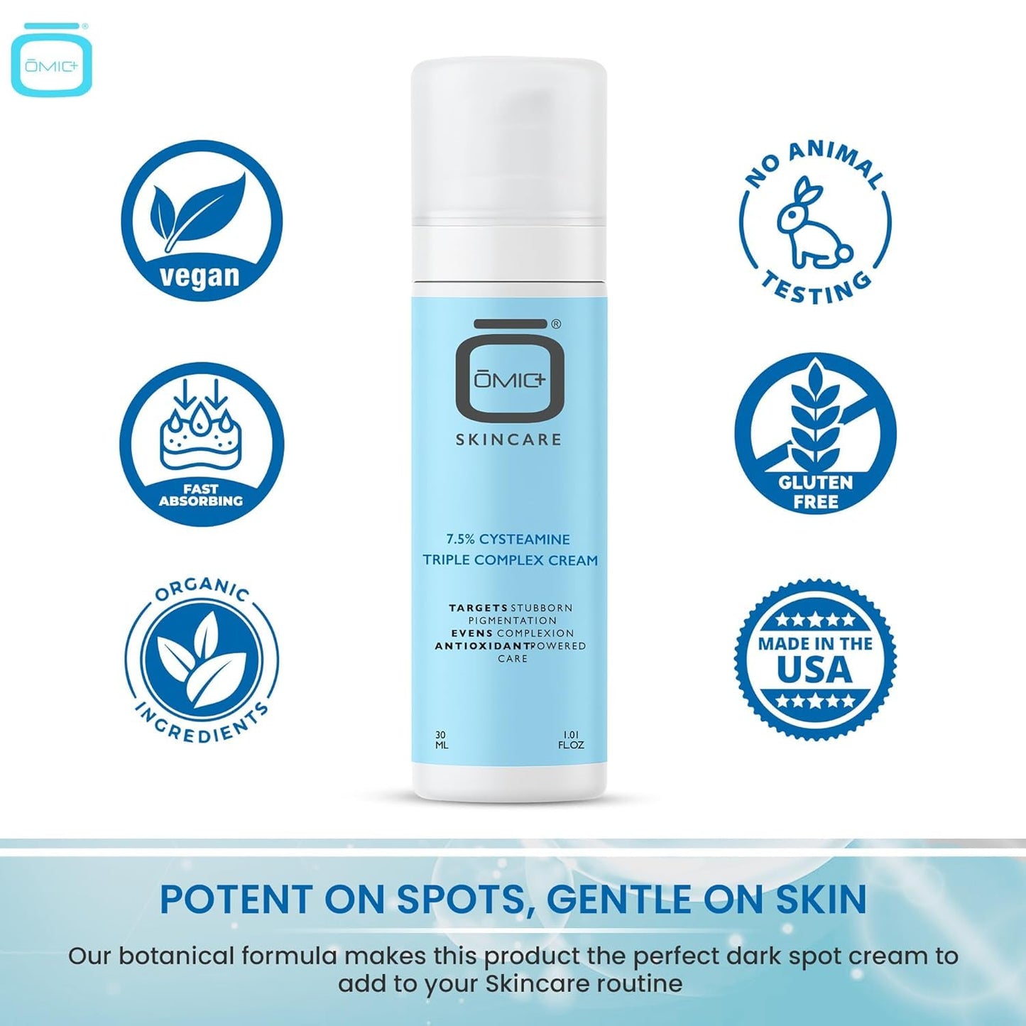 OMIC+ Skincare 7.5% Cysteamine Cream – Brightening & Even Tone, Lightweight Triple Complex