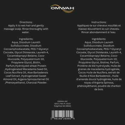 OMWAH 2-in-1 Shampoo + Conditioner with Activated Charcoal, Argan Oil & Tea Tree (23.66 oz)