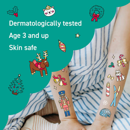 Omy Christmas Temporary Tattoos for Kids – 50 Festive Designs, Safe & Long-Lasting