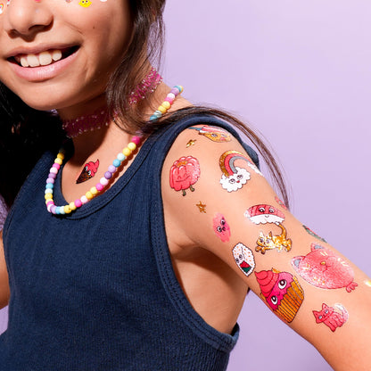 Omy Kawaii Temporary Tattoos for Kids – 50 Colorful Designs | Safe, Long-Lasting & Easy to Apply | Ages 3+