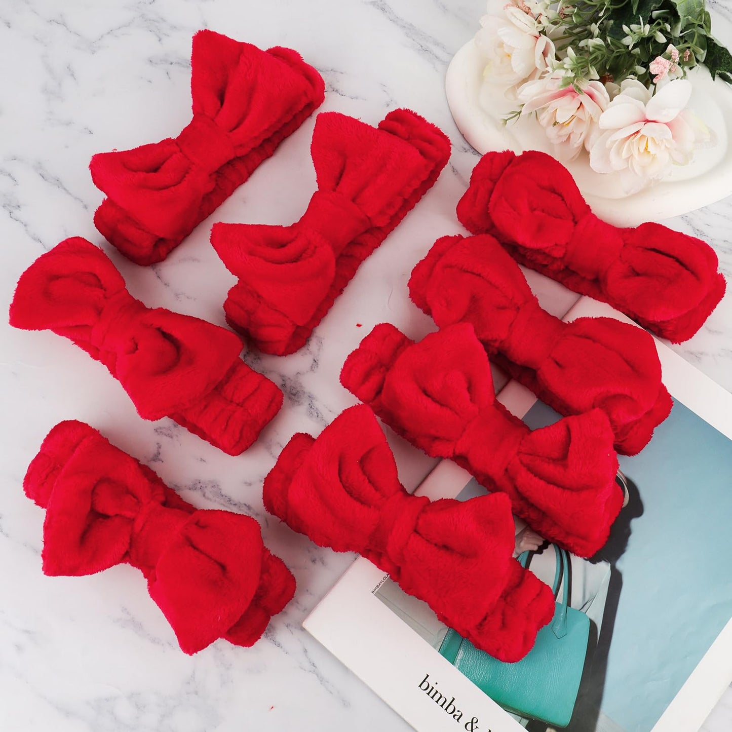 Ondder Spa Headband 8-Pack | Soft Coral Fleece Face-Washing Headbands with Bow