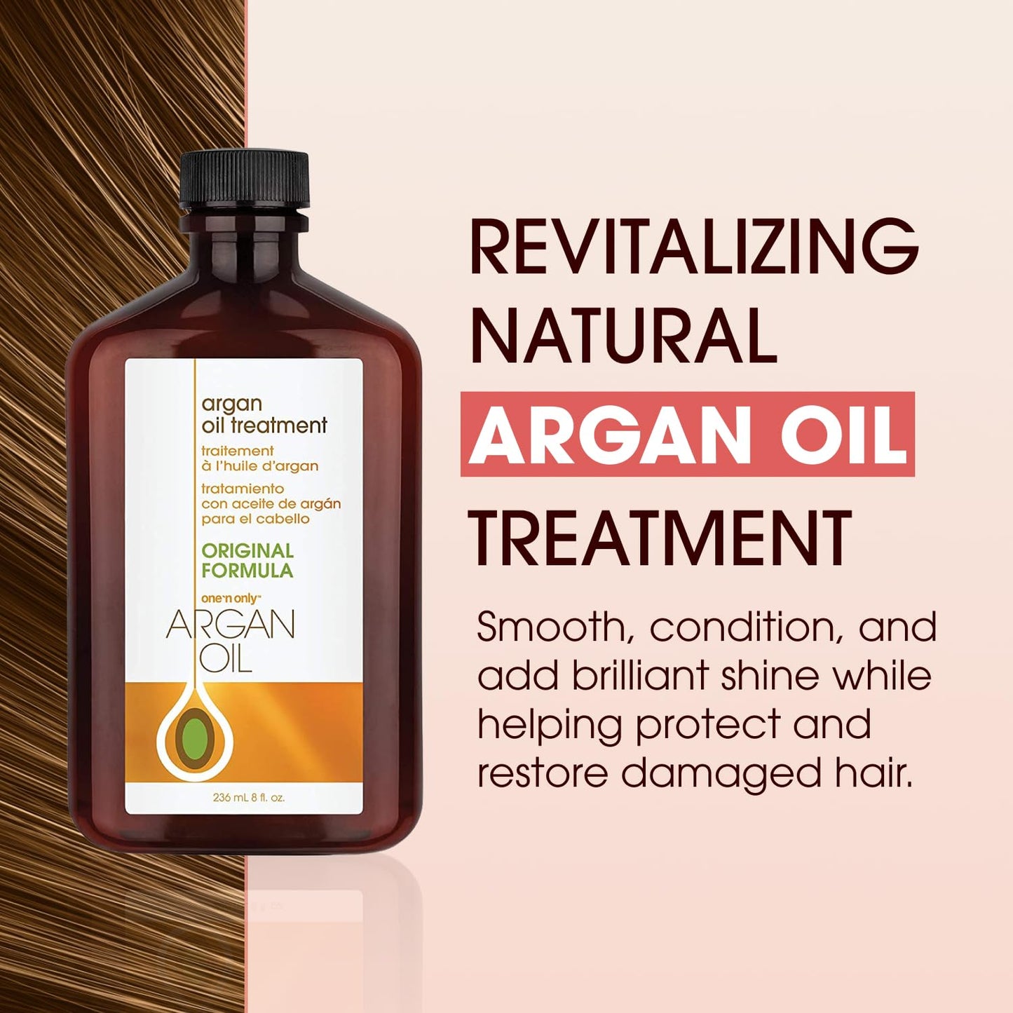 One 'N Only Soin à l'huile d'argan pour cheveux – Huile légère et hydratante pour cheveux naturels, perruques et extensions – Brillance, protection contre la chaleur et contrôle des frisottis (237 ml)