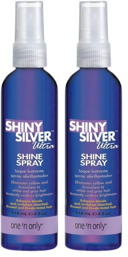 One 'N Only Shiny Silver Ultra Shine Spray – Blonde Shine, Brass Neutralizer, UV & Heat Protection (4 oz) Pack of 2