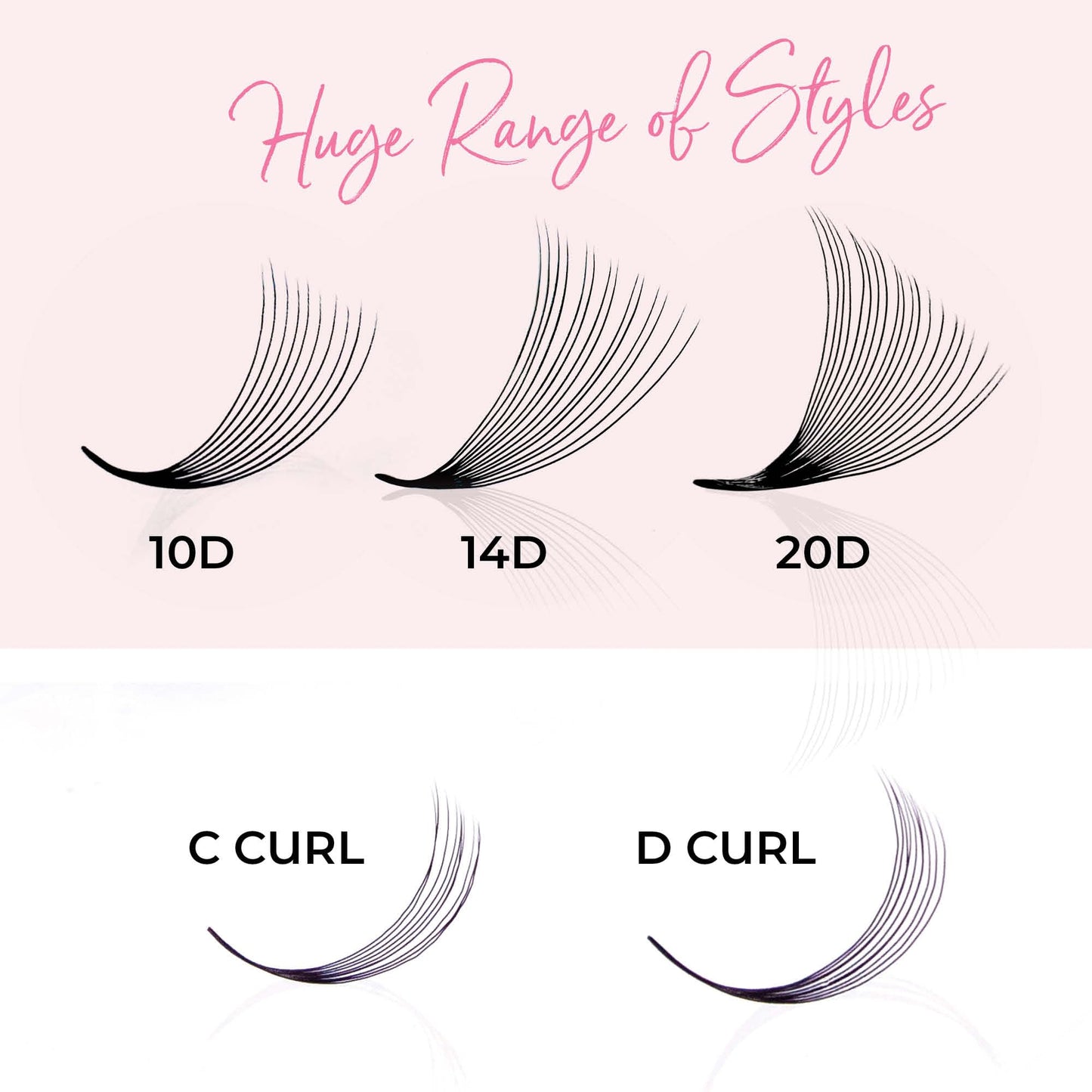One V Salon Premade Fans Lash Extensions — 384 Fans, 10D-16D, D Curl, 0.07mm