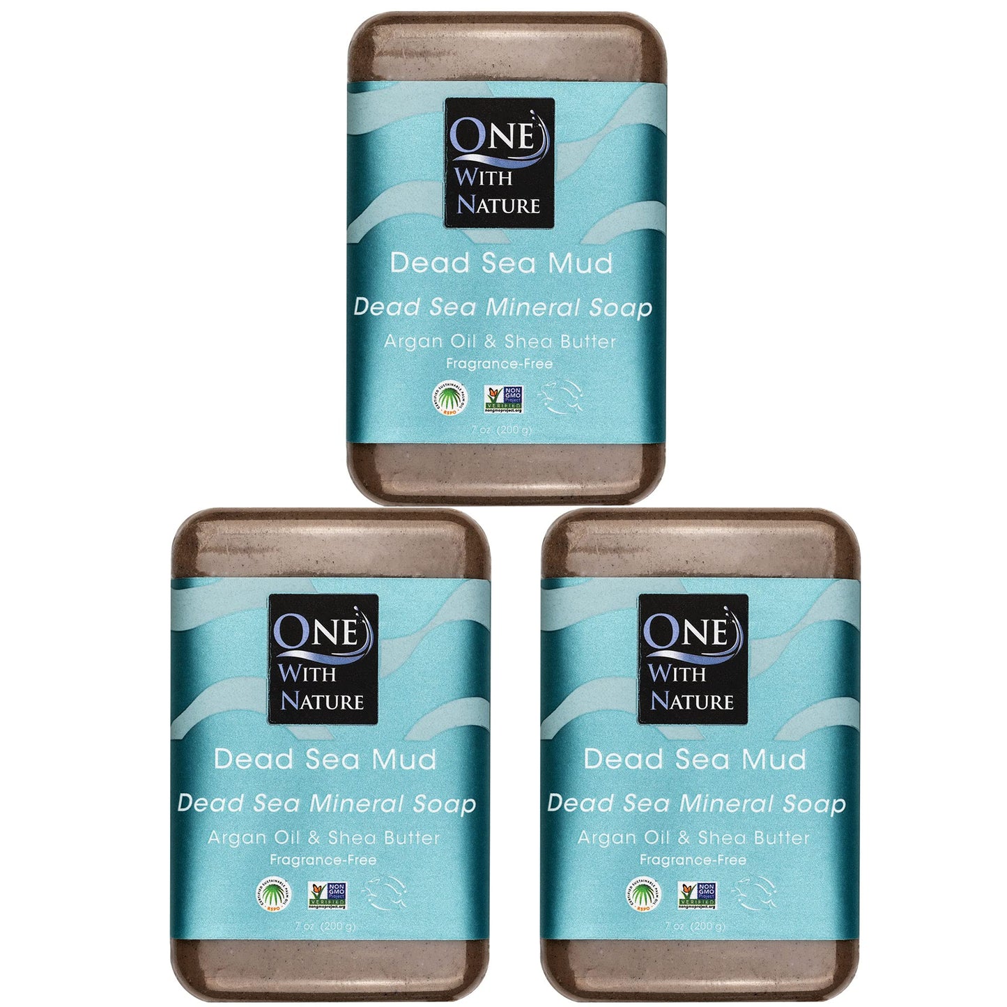 One With Nature Dead Sea Mineral Mud Soap Bar, 7 oz – Fragrance Free, Shea Butter, Argan Oil