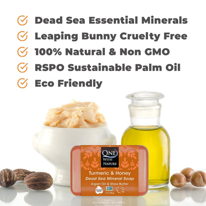 One With Nature Dead Sea Salt Turmeric Soap 3-Pack – Purifying & Exfoliating Bar with Dead Sea Minerals