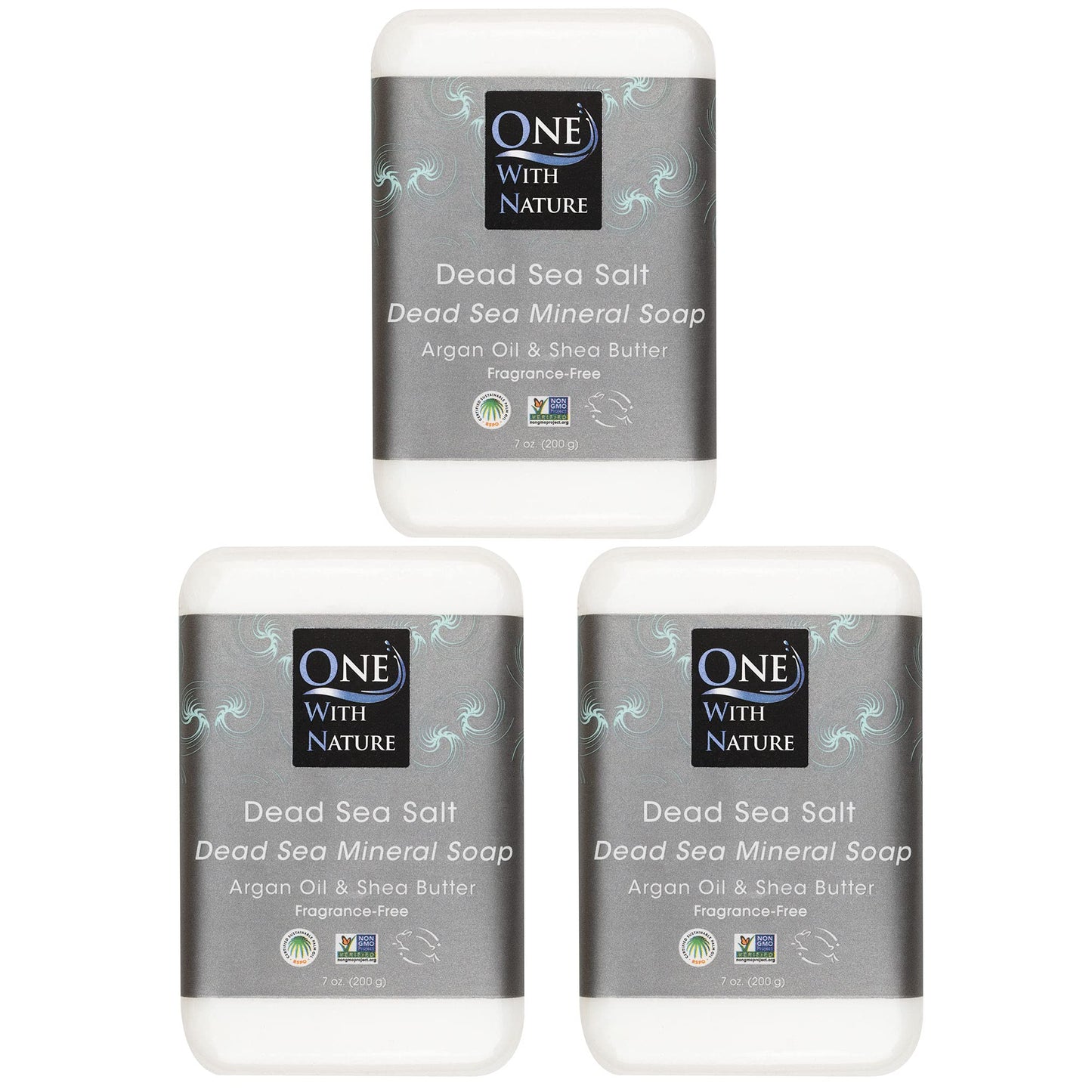 One With Nature Dead Sea Salt Soap 7oz 3-Pack – Purifying & Exfoliating Unscented Bar for Face & Body