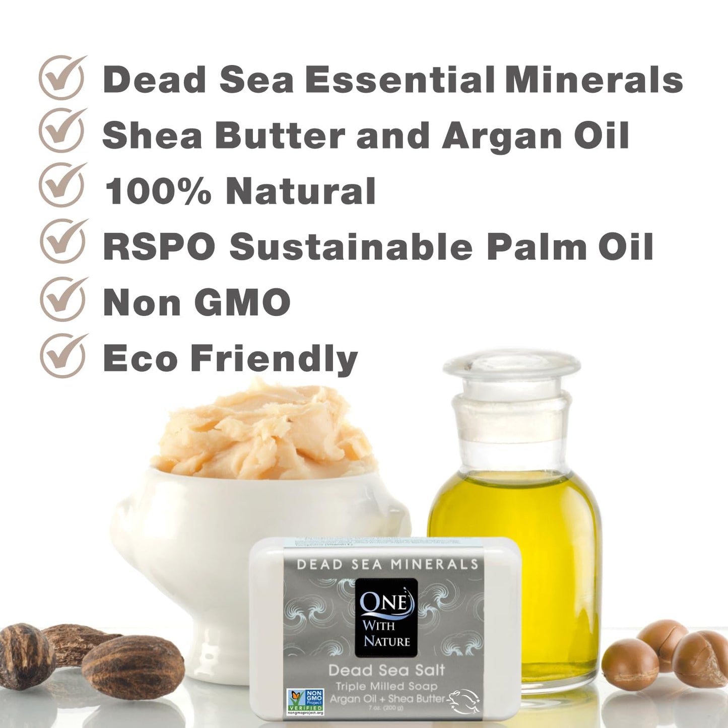 One With Nature Dead Sea Salt Soap 7oz 3-Pack – Purifying & Exfoliating Unscented Bar for Face & Body