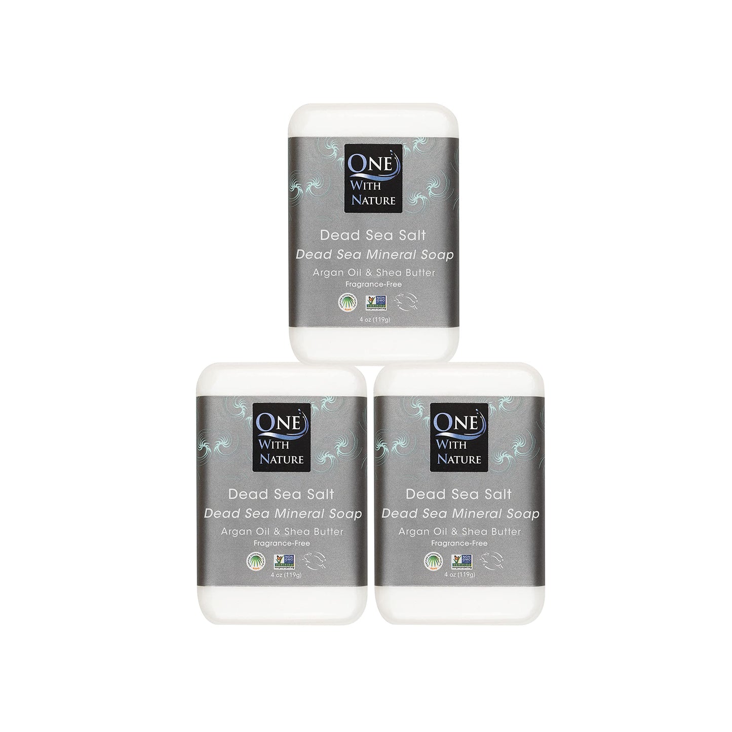 One With Nature Dead Sea Salt Soap 4oz 3-Pack – Purifying, Unscented