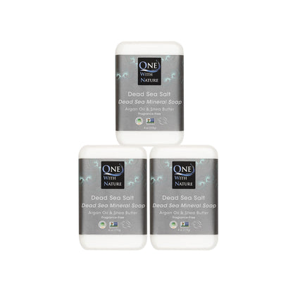 One With Nature Dead Sea Salt Soap 4oz 3-Pack – Purifying, Unscented