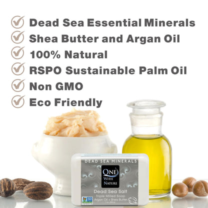 One With Nature Dead Sea Salt Soap 4oz 3-Pack – Purifying, Unscented