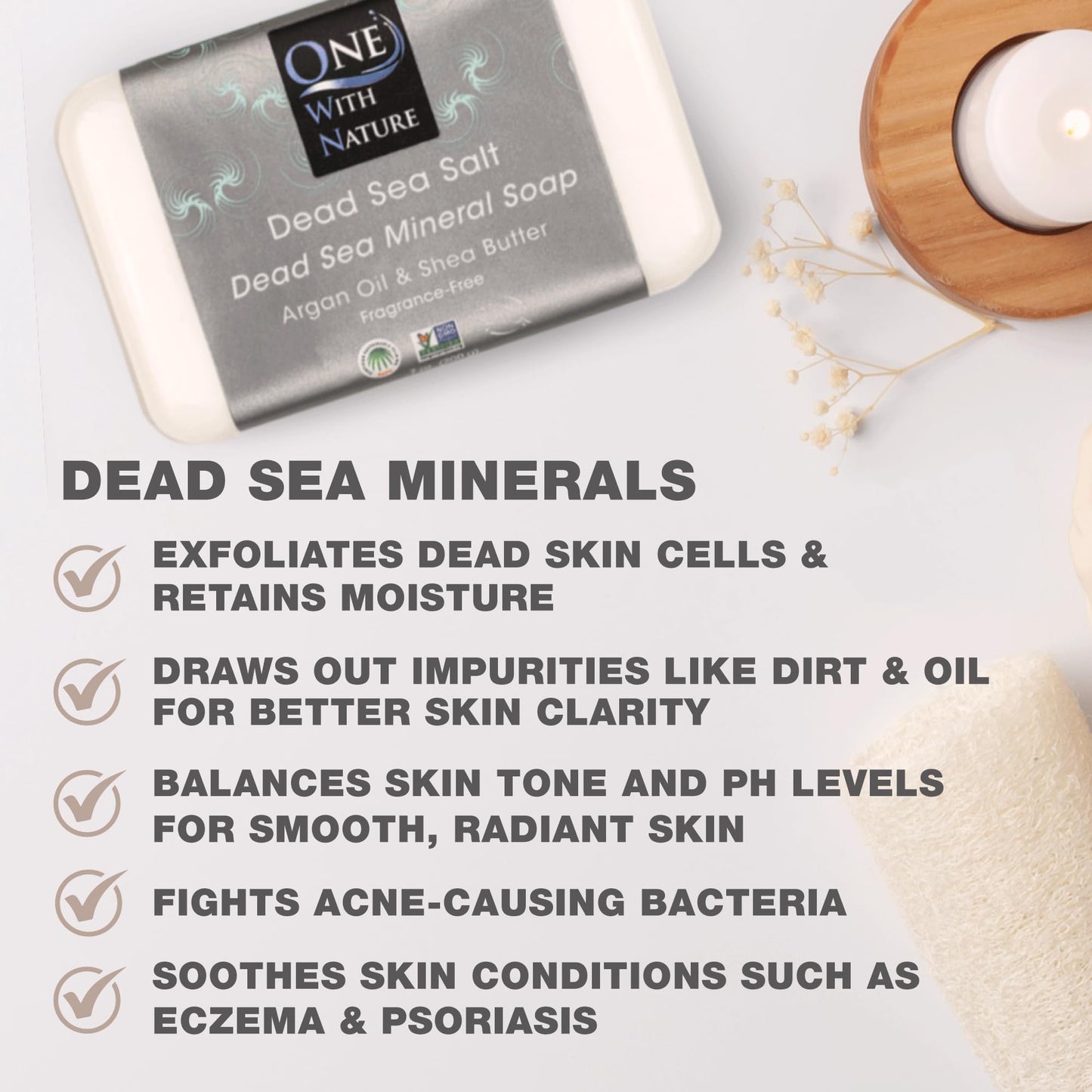 One With Nature Dead Sea Salt Soap 4oz 3-Pack – Purifying, Unscented