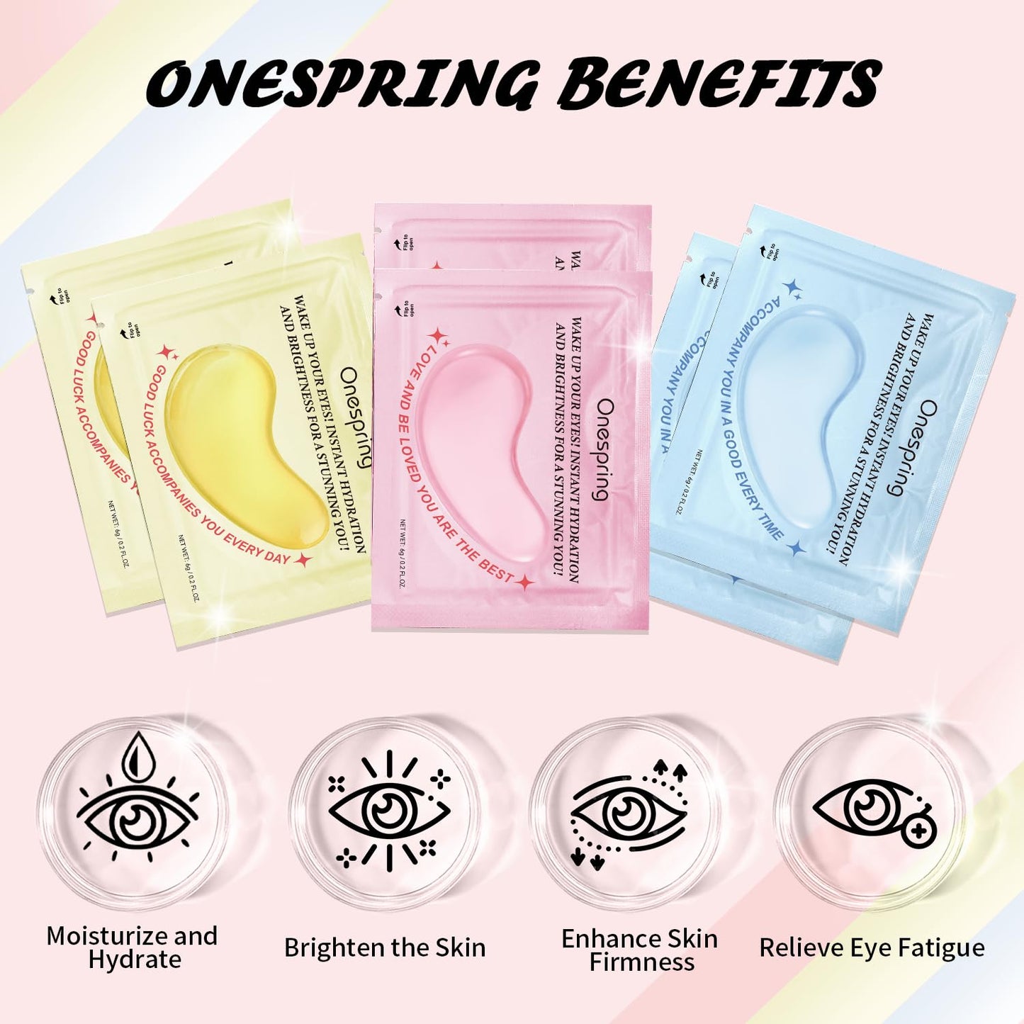 Onespring Eye Masks (36 Pairs) - Caffeine, Retinol, 24K Gold Eye Patches for Puffiness, Dark Circles, Wrinkles