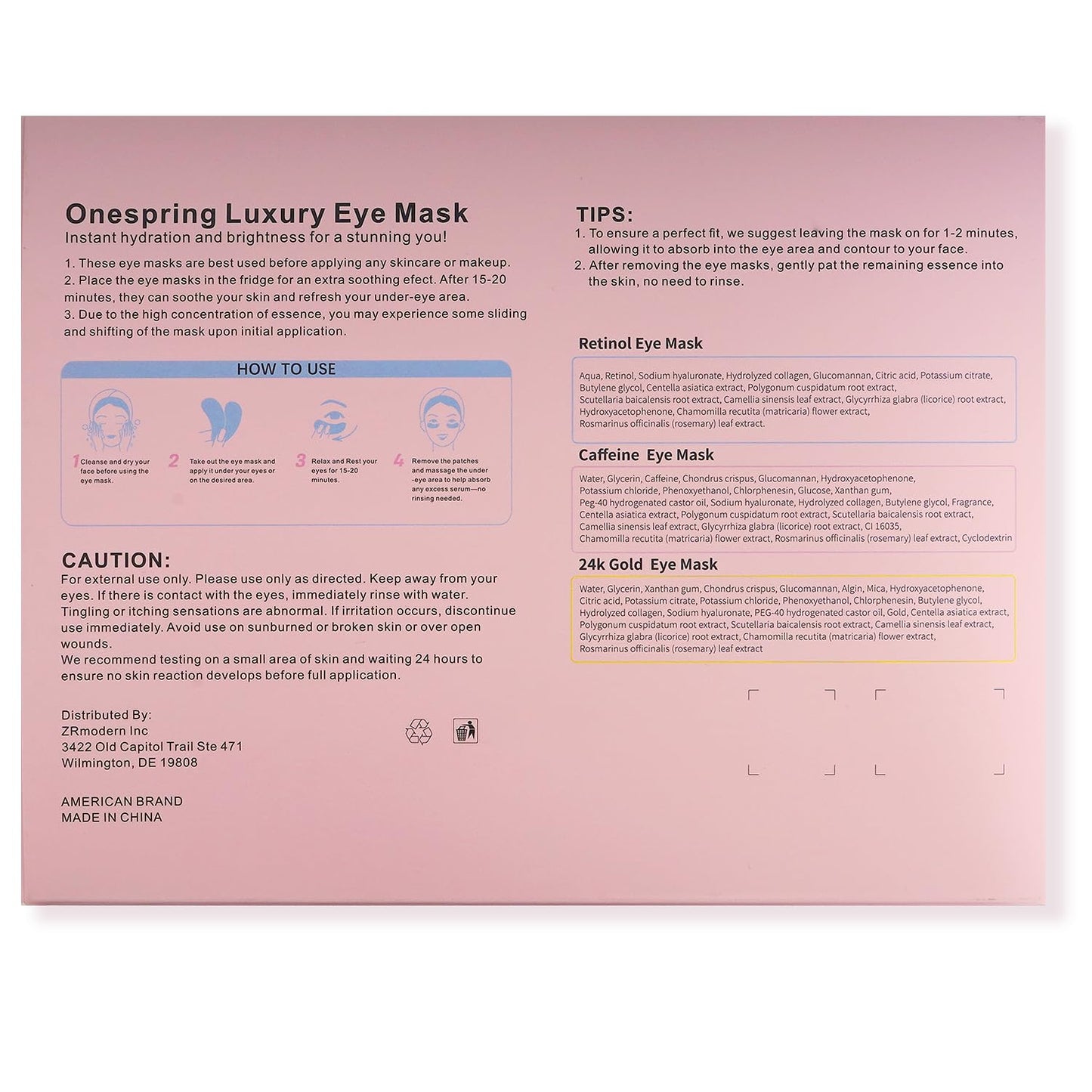 Onespring Eye Masks 24 Pairs – Caffeine, 24K Gold & Retinol Under Eye Patches – Puffy Eyes, Dark Circles & Fine Lines