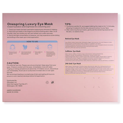 Onespring Eye Masks 24 Pairs – Caffeine, 24K Gold & Retinol Under Eye Patches – Puffy Eyes, Dark Circles & Fine Lines