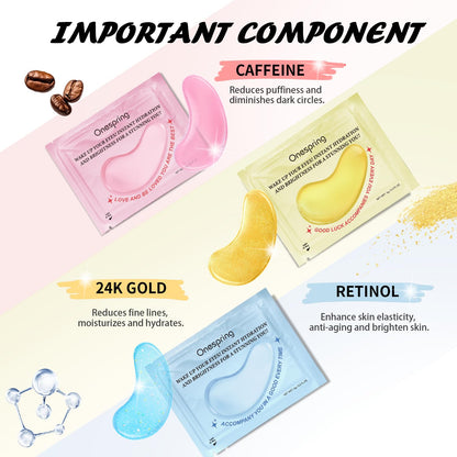 Onespring Eye Masks (36 Pairs) - Caffeine, Retinol, 24K Gold Eye Patches for Puffiness, Dark Circles, Wrinkles