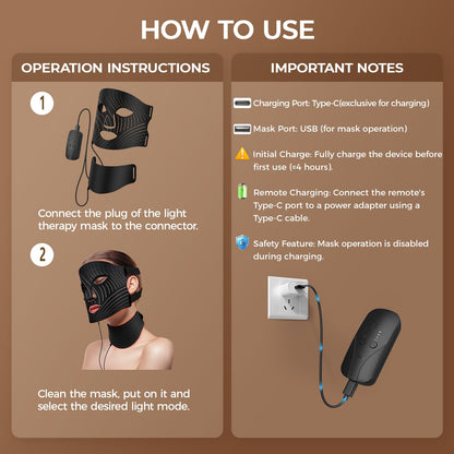 ONLUKY 103-LED Red Light Therapy Face Mask with Neck Attachment