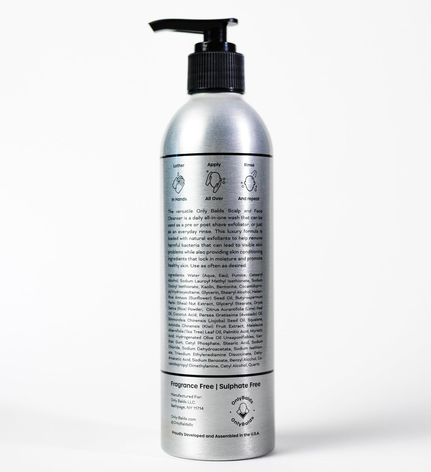 OnlyBalds Exfoliating Scalp & Face Cleanser – Fragrance-Free, Dermatologist-Tested, 10 oz Aluminum Bottle