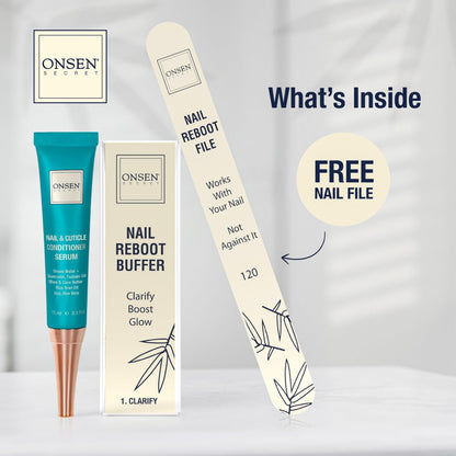 Onsen Secret Cuticle Cream Bundle | Nail Oil, Double-Sided File & Buffer