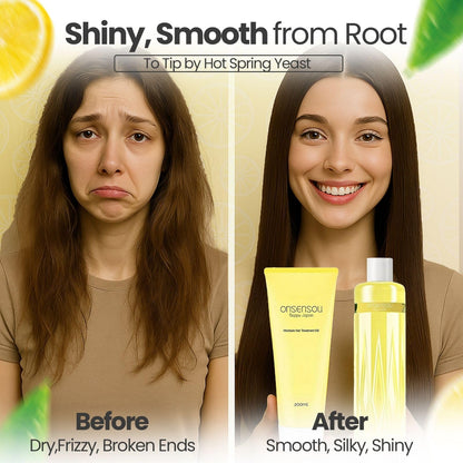 ONSENSOU Curly Hair Set – Sulfate-Free Shampoo & Conditioner with Green Algae, Hot Spring Yeast, Kabasu Citrus