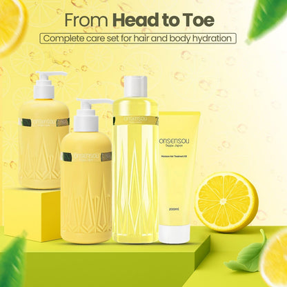 ONSENSOU Curly Hair Set – Sulfate-Free Shampoo & Conditioner with Green Algae, Hot Spring Yeast, Kabasu Citrus