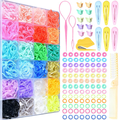 OOPPOO Hair Accessories for Girls – 2100 Multicolor Hair Ties (36 Colors) with Tops Tail Tool & Cutter