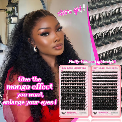 OOPPOO Manga Lash Clusters – 392 Pcs 120D+150D D Curl Wispy Lash Extensions (10-18mm)