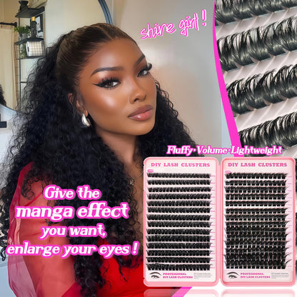 OOPPOO Manga Lash Clusters: Dense 100D+120D, 10-18mm Wispy Volume DIY Extensions
