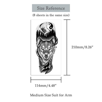 Oottati 8 Sheets Wolf Taichi Totem Skull Moon Forest Flower Temporary Tattoos
