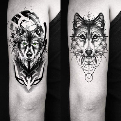 Oottati 8 Sheets Wolf Taichi Totem Skull Moon Forest Flower Temporary Tattoos