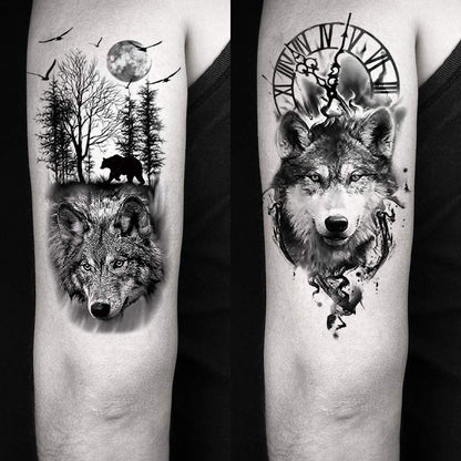 Oottati 8 Sheets Wolf Taichi Totem Skull Moon Forest Flower Temporary Tattoos