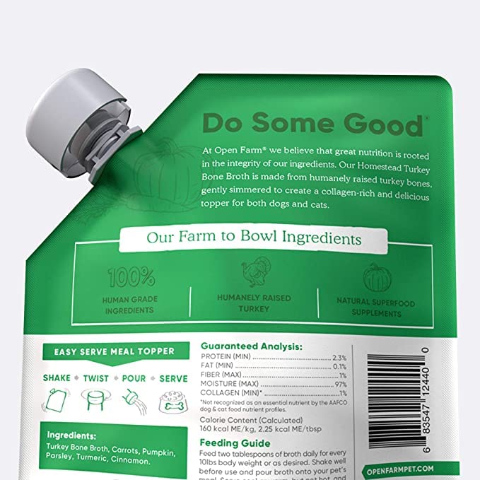 Open Farm Bone Broth – 72oz 6-Pack Homestead Turkey | Topper for Dogs & Cats