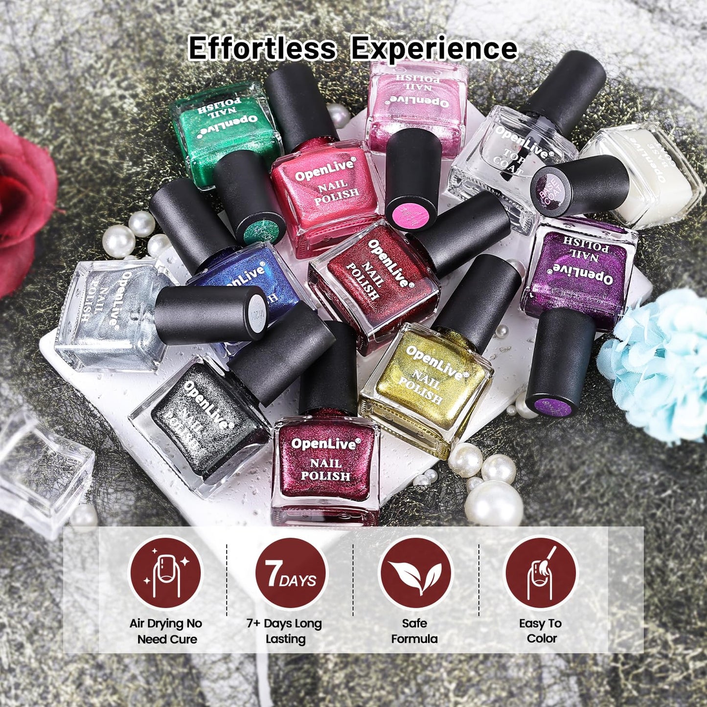 OpenLive Aurora Cat Eye Nail Polish Set (12-Piece) with Base Coat, Top Coat, and Magnetic Wand